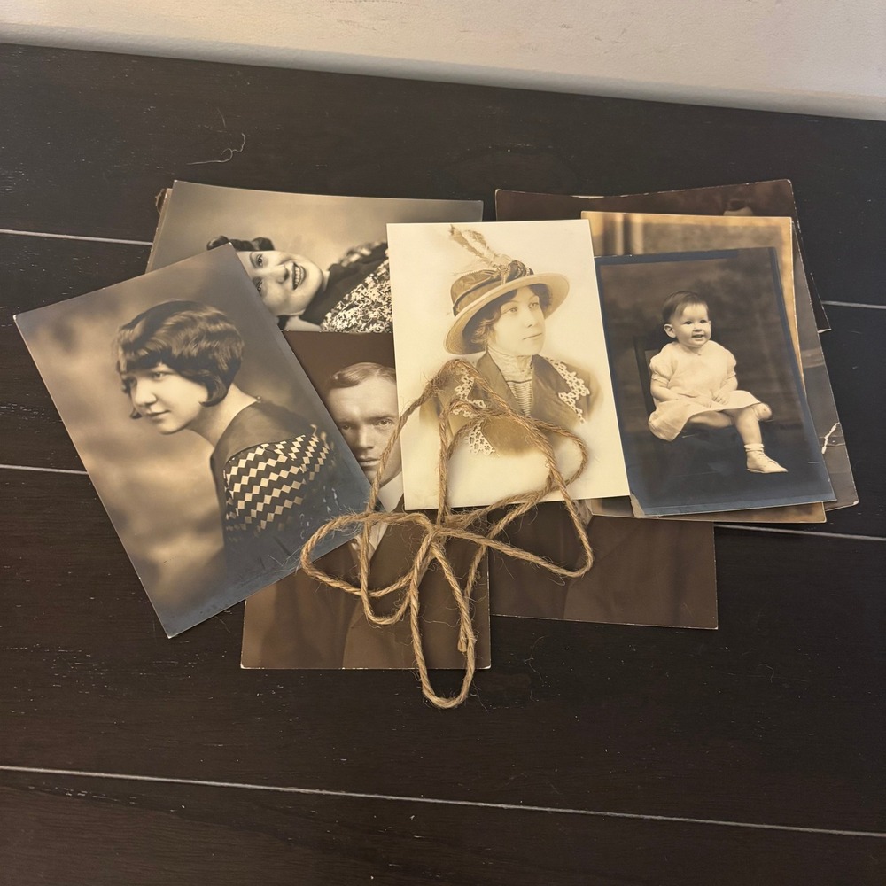 Antique Vintage Portrait Photo Lot Sepia Black‎ White 1920s 1930s Ephemera Craft